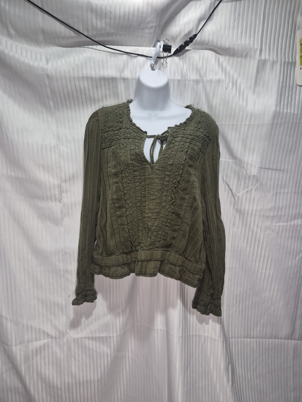 American Eagle Outfitters Olive Green Textured Peasant Blouse Size XL